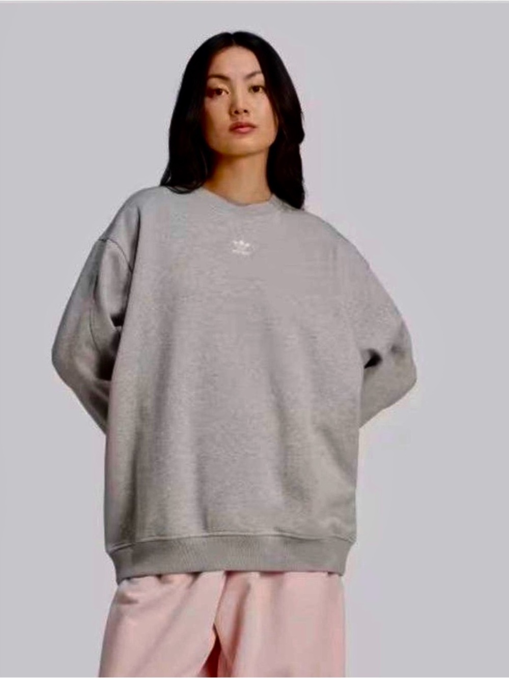 Adidas Women’s Oversized Crewneck Sweater in Light Gray
